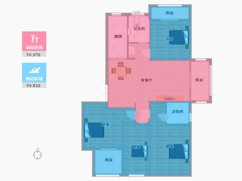 江苏省-南京市-荣盛昱龙府龙池御府D1户型138m²-110.39-户型库-动静分区