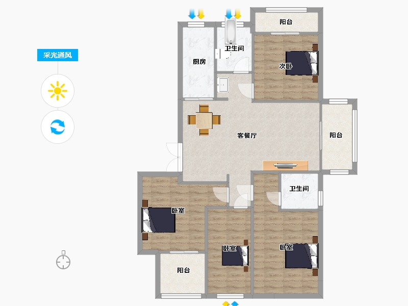 江苏省-南京市-荣盛昱龙府龙池御府D1户型138m²-110.39-户型库-采光通风