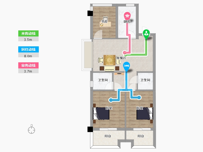 江苏省-南京市-保利观棠和府B户型89m²-71.20-户型库-动静线