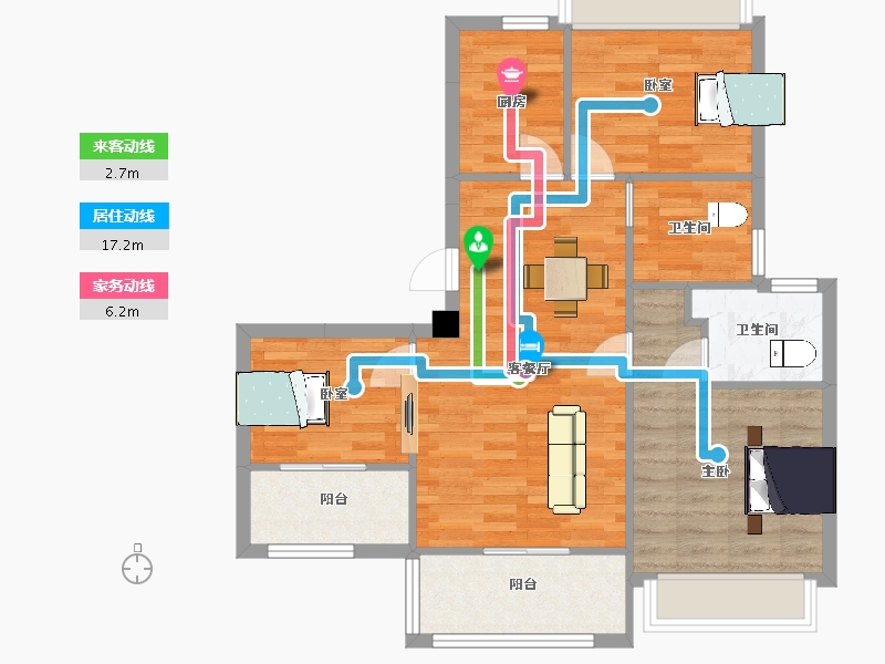 江苏省-南京市-悦辰府1号楼,2号楼99㎡户型-78.99-户型库-动静线