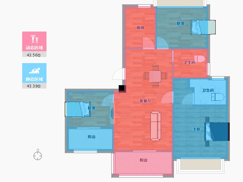 江苏省-南京市-悦辰府1号楼,2号楼99㎡户型-78.99-户型库-动静分区