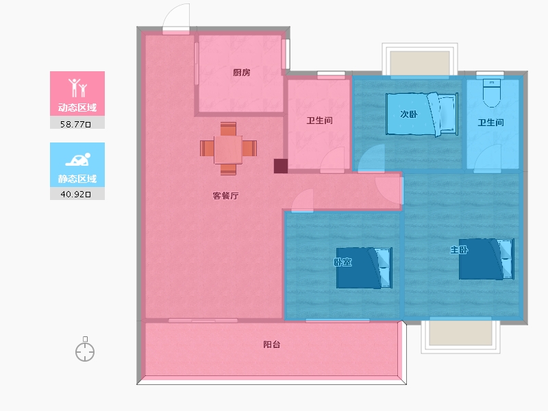 江苏省-南京市-西江瑞府怡然韶光6号楼，114㎡-90.99-户型库-动静分区