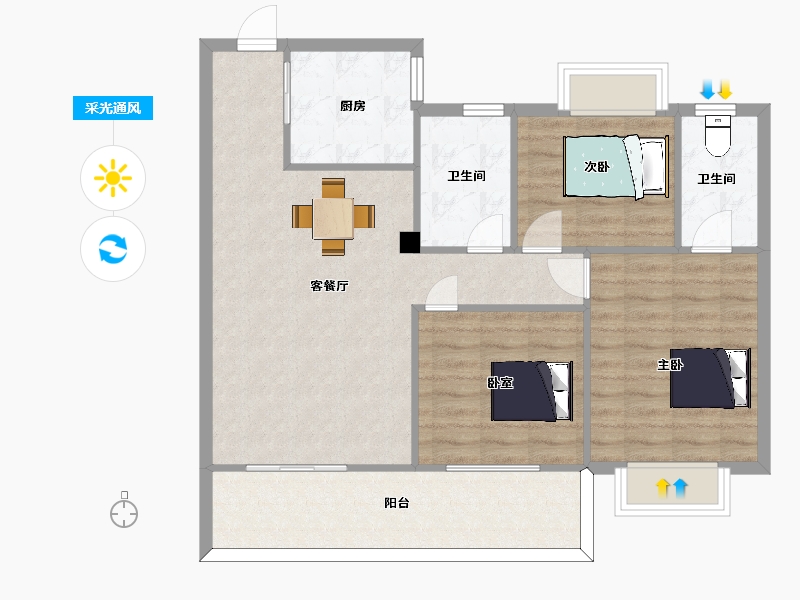 江苏省-南京市-西江瑞府怡然韶光6号楼，114㎡-90.99-户型库-采光通风