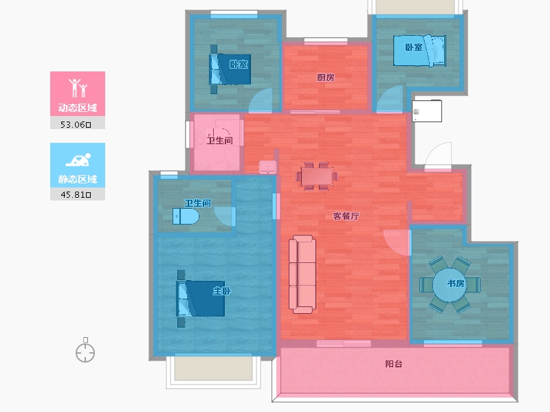 江苏省-南京市-悦辰府110㎡户型-88.00-户型库-动静分区