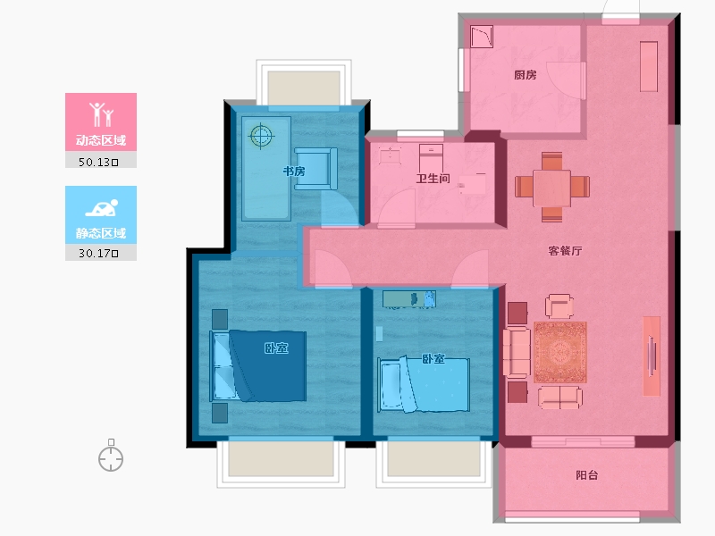 江苏省-南京市-西江瑞府风华鎏光89㎡-71.07-户型库-动静分区