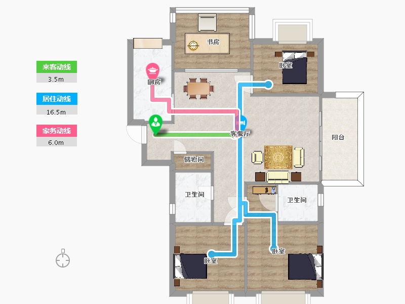 江苏省-南京市-大华锦绣时代大华锦绣时代D户型107m²-84.99-户型库-动静线