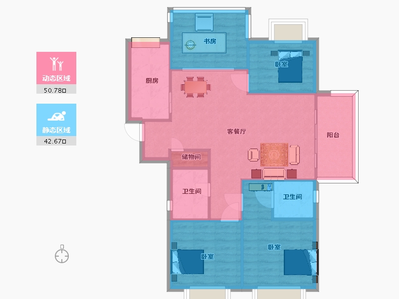 江苏省-南京市-大华锦绣时代大华锦绣时代D户型107m²-84.99-户型库-动静分区