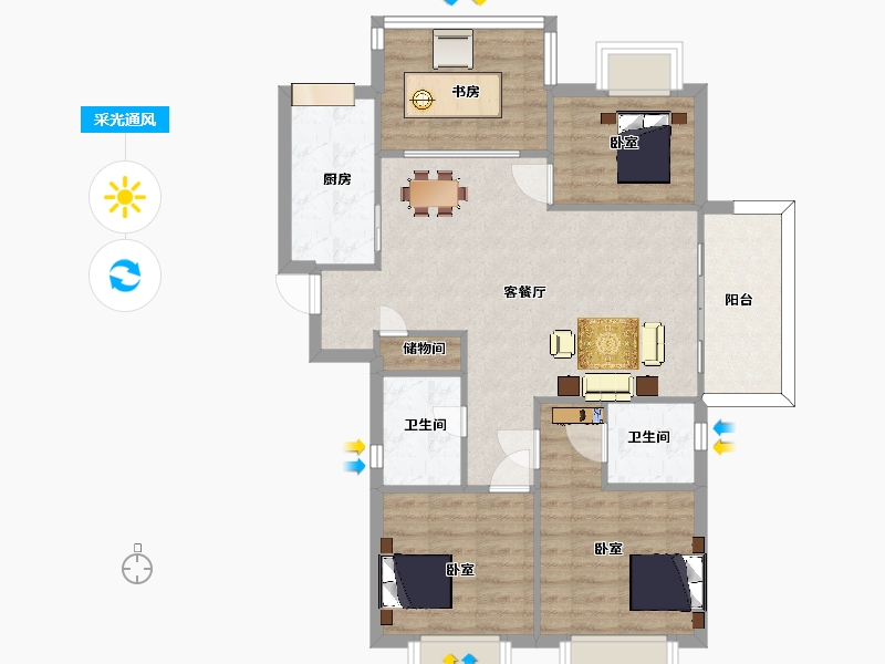 江苏省-南京市-大华锦绣时代大华锦绣时代D户型107m²-84.99-户型库-采光通风