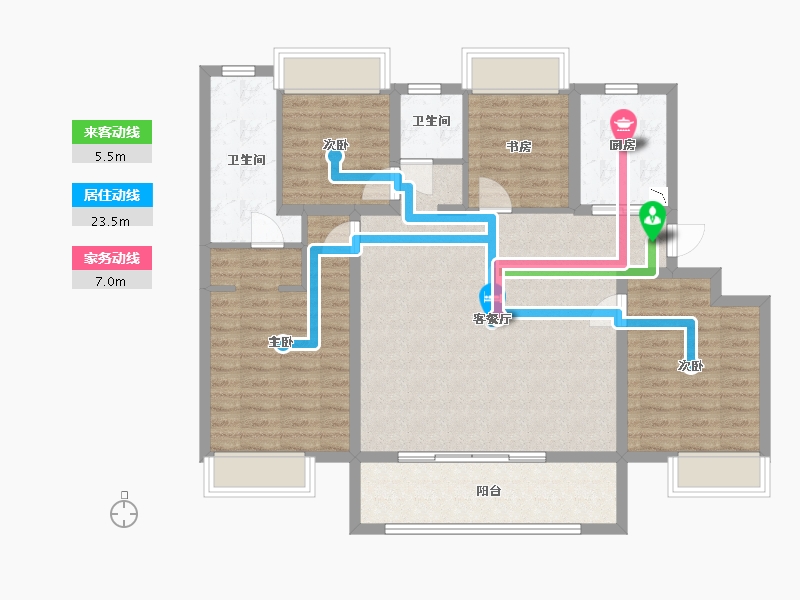 江苏省-南京市-栖樾府D户型134㎡-106.81-户型库-动静线