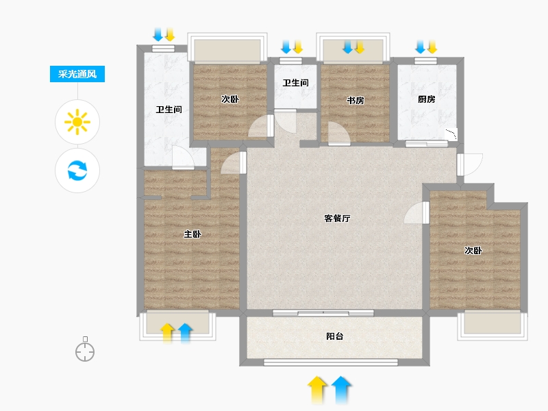 江苏省-南京市-栖樾府D户型134㎡-106.81-户型库-采光通风