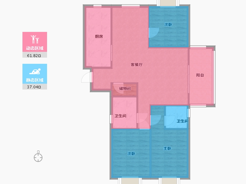 江苏省-南京市-大华锦绣时代D户型112m²-90.00-户型库-动静分区