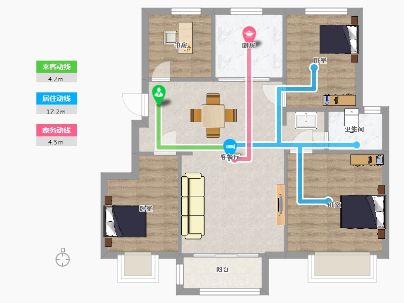 江苏省-南京市-如意郡90m²-72.00-户型库-动静线