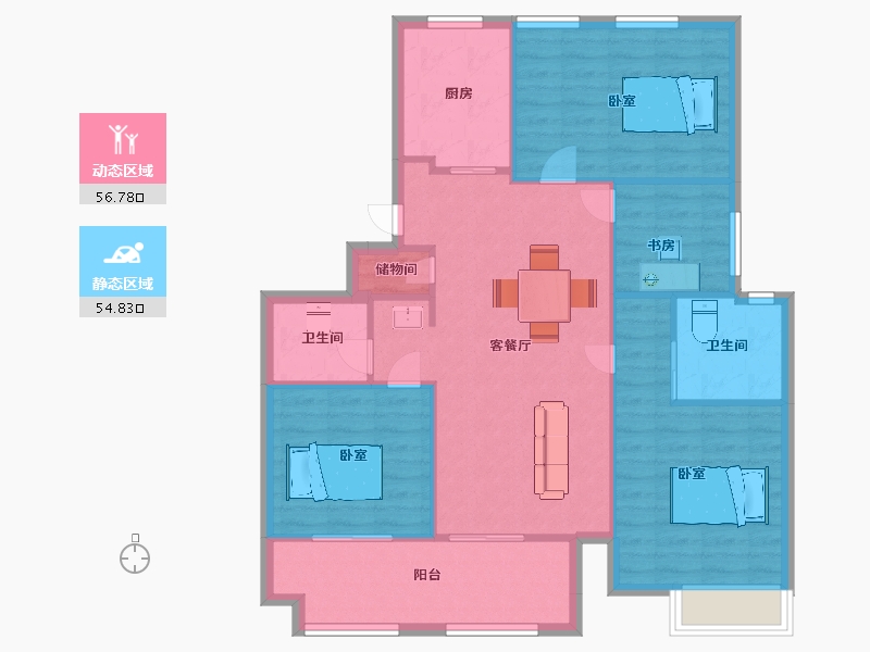 江苏省-南京市-汤山颐和府5幢,7幢C2户型127m²-102.00-户型库-动静分区