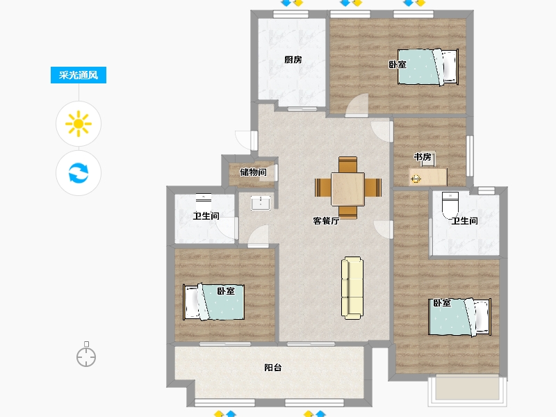 江苏省-南京市-汤山颐和府5幢,7幢C2户型127m²-102.00-户型库-采光通风