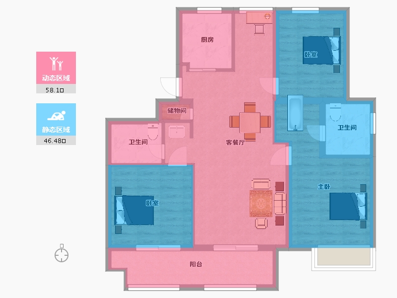 江苏省-南京市-汤山颐和府5幢,7幢117㎡-93.99-户型库-动静分区