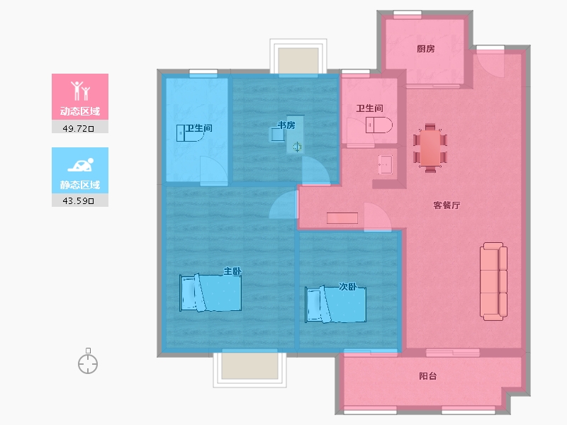 江苏省-南京市-江宁孔雀城紫樾澜庭6幢105m²-83.99-户型库-动静分区