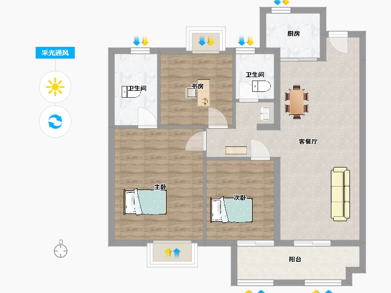 江苏省-南京市-江宁孔雀城紫樾澜庭6幢105m²-83.99-户型库-采光通风