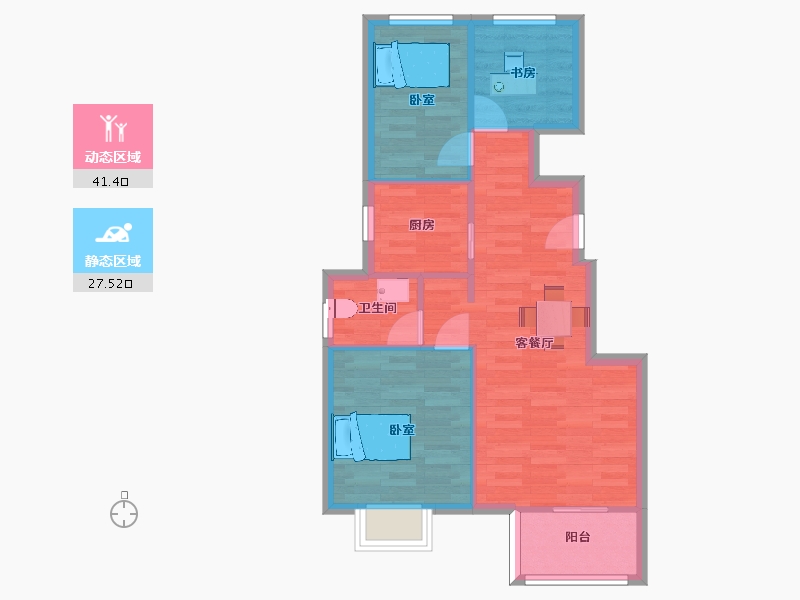 江苏省-南京市-如意郡78m²-62.00-户型库-动静分区