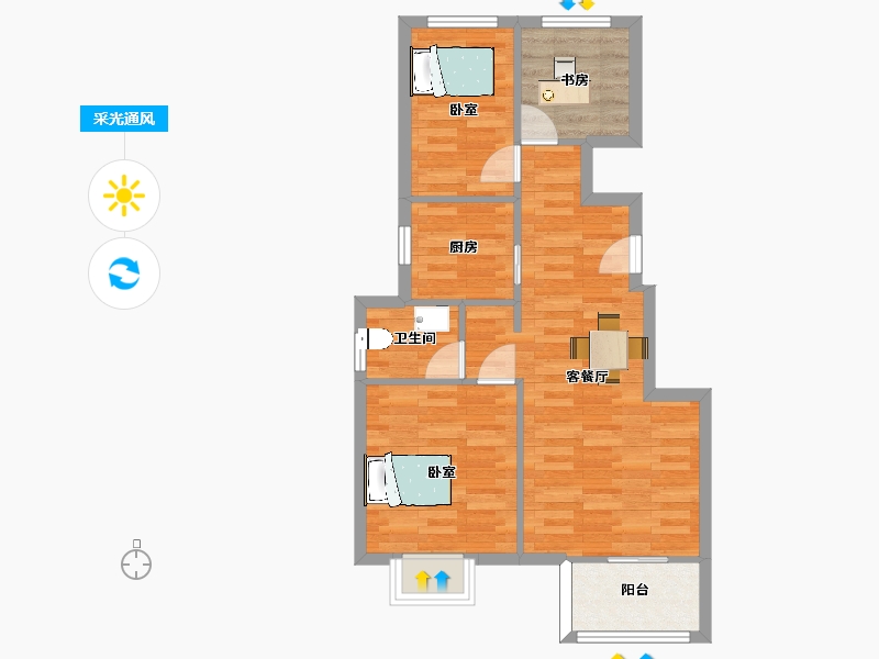 江苏省-南京市-如意郡78m²-62.00-户型库-采光通风