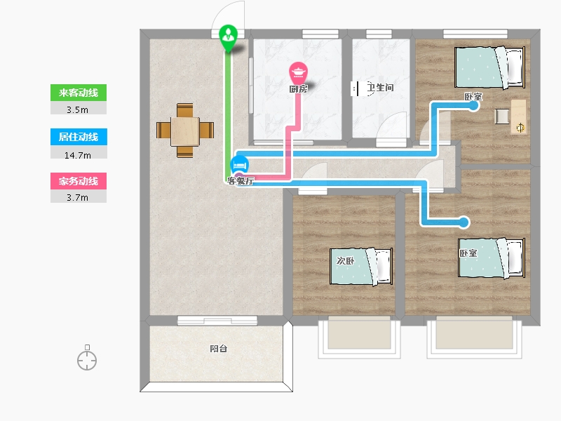 江苏省-南京市-锦绣樾江府1号楼,3号楼89㎡-70.99-户型库-动静线