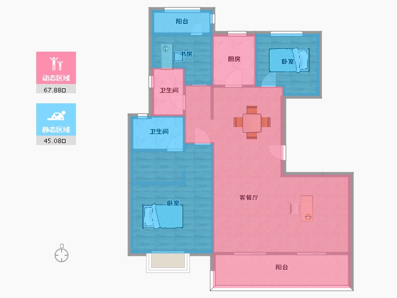 江苏省-南京市-招商雍宁府Y1户型11幢,2幢,1幢129m²-103.00-户型库-动静分区