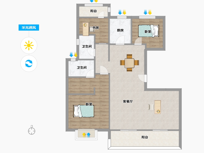 江苏省-南京市-招商雍宁府Y1户型11幢,2幢,1幢129m²-103.00-户型库-采光通风