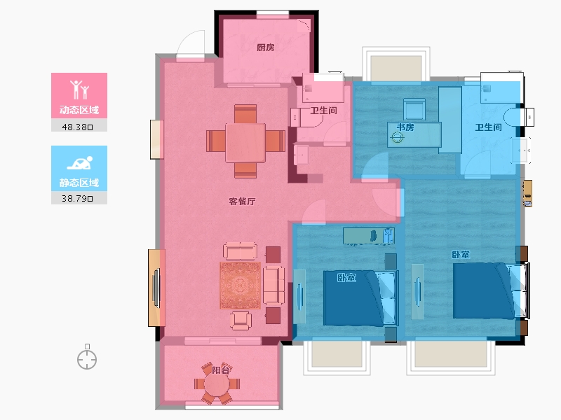 江苏省-南京市-江宁孔雀城紫樾澜庭5幢,4幢,2幢98m²-77.82-户型库-动静分区