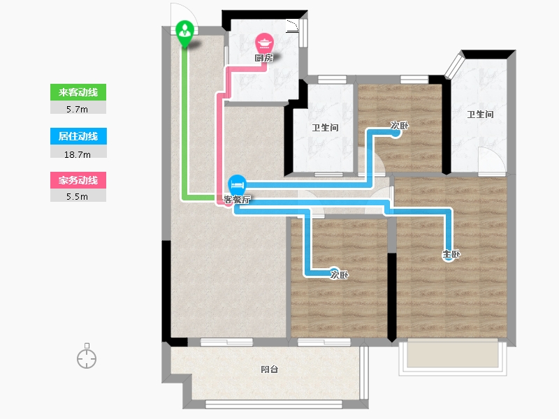 江苏省-南京市-中北三盛汝悦铭著B户型99㎡-80.42-户型库-动静线