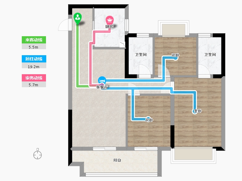 江苏省-南京市-中北三盛汝悦铭著C户型100㎡-79.87-户型库-动静线