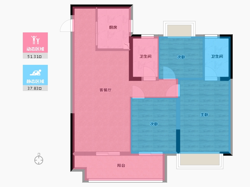 江苏省-南京市-中北三盛汝悦铭著C户型100㎡-79.87-户型库-动静分区