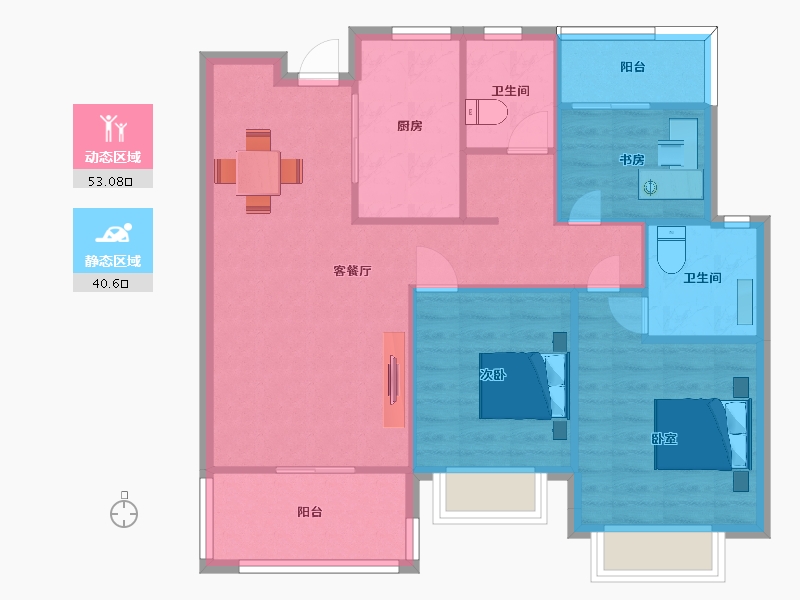 江苏省-南京市-深业青麓上居3幢106㎡户型-85.01-户型库-动静分区