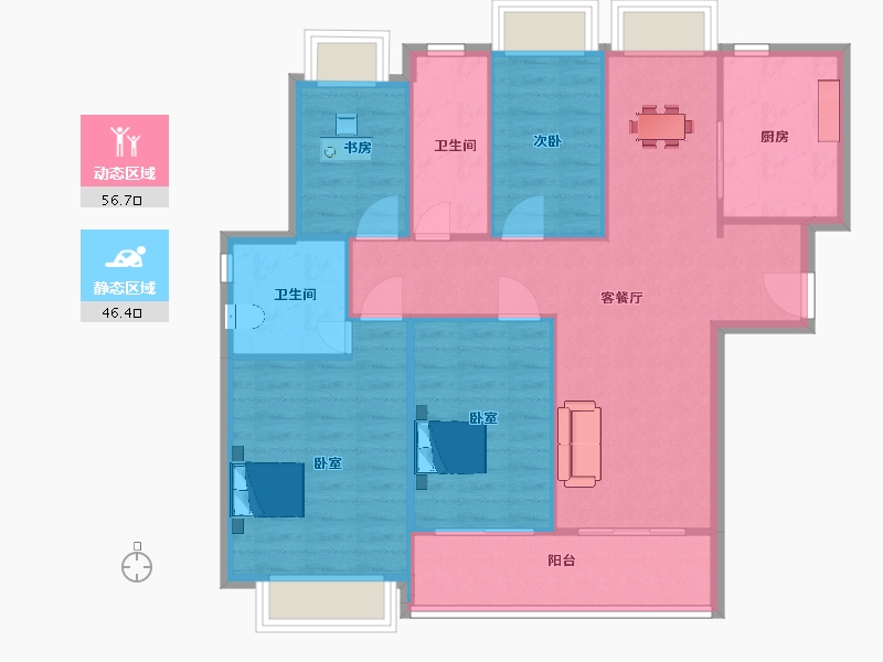 江苏省-南京市-深业青麓上居4幢,3幢,1幢118㎡户型-93.99-户型库-动静分区