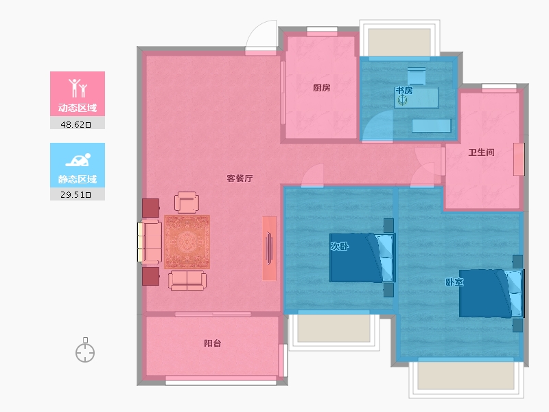 江苏省-南京市-深业青麓上居1幢89㎡户型-70.99-户型库-动静分区