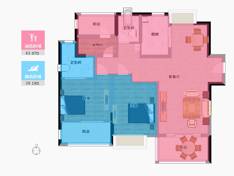 江苏省-南京市-新保弘领东苑B户型110m²-88.41-户型库-动静分区