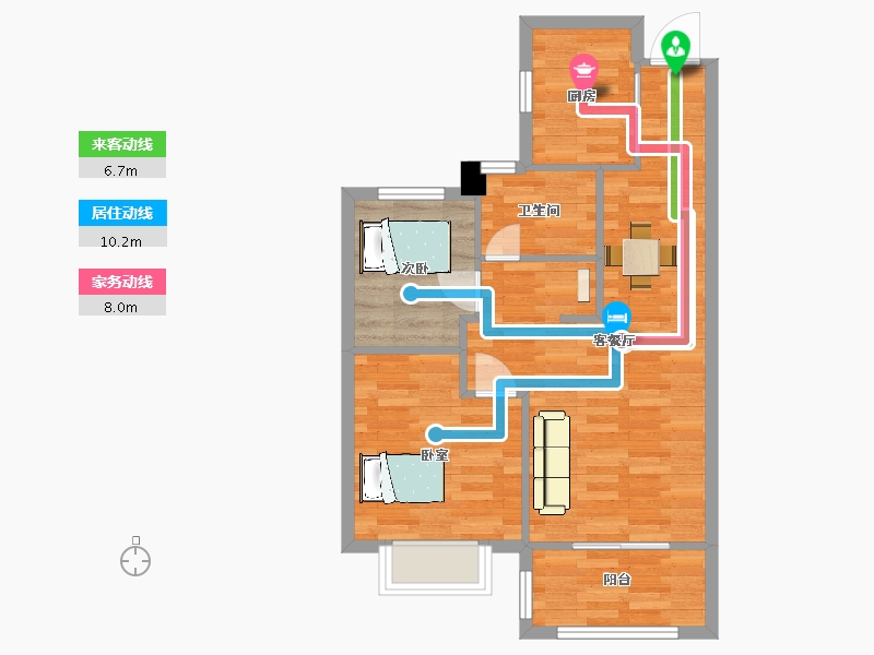 江苏省-南京市-上东逸境8幢A户型75m²-59.95-户型库-动静线