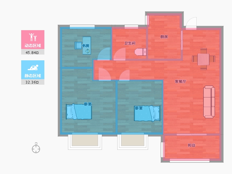 江苏省-南京市-上东逸境3幢B户型89m²-71.00-户型库-动静分区