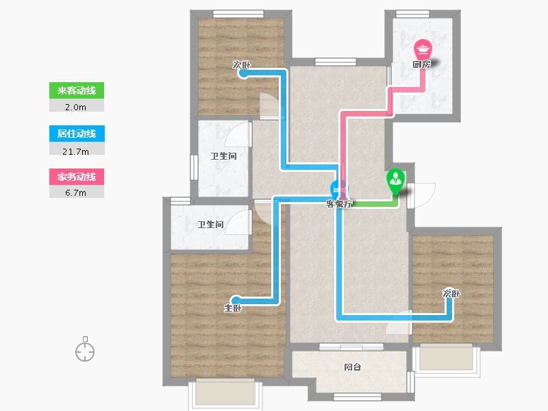 江苏省-南京市-中骏合景柏景湾6,7,5，B户型108m²-86.00-户型库-动静线