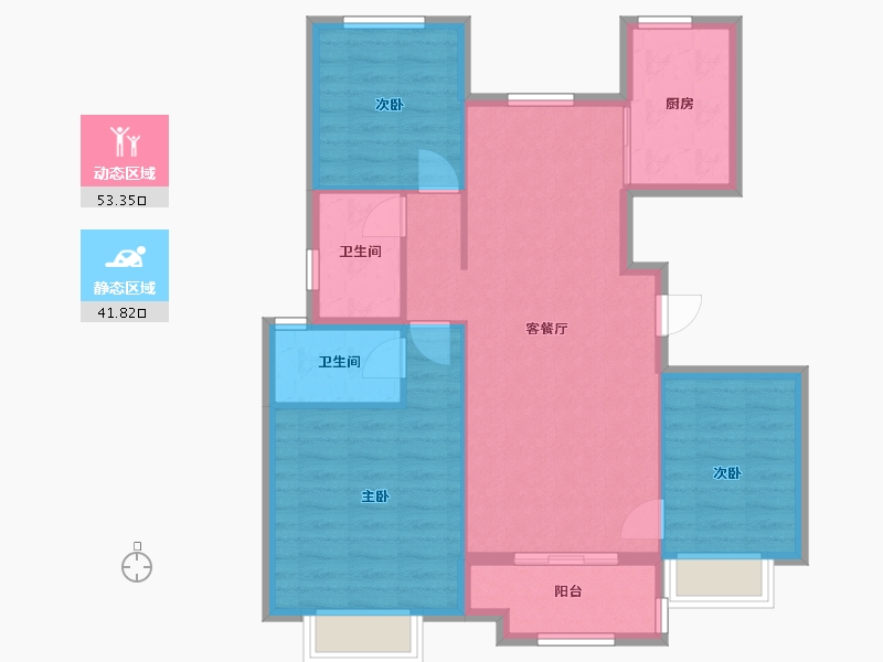 江苏省-南京市-中骏合景柏景湾6,7,5，B户型108m²-86.00-户型库-动静分区