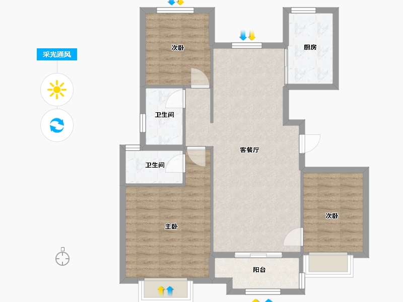 江苏省-南京市-中骏合景柏景湾6,7,5，B户型108m²-86.00-户型库-采光通风