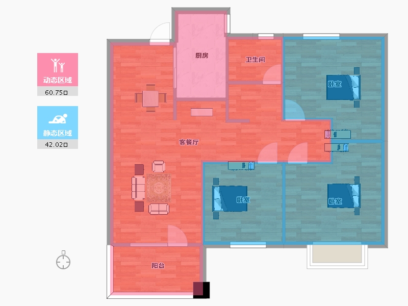 江苏省-南京市-朗诗玲珑郡1,4,6B1户型117m²-93.94-户型库-动静分区