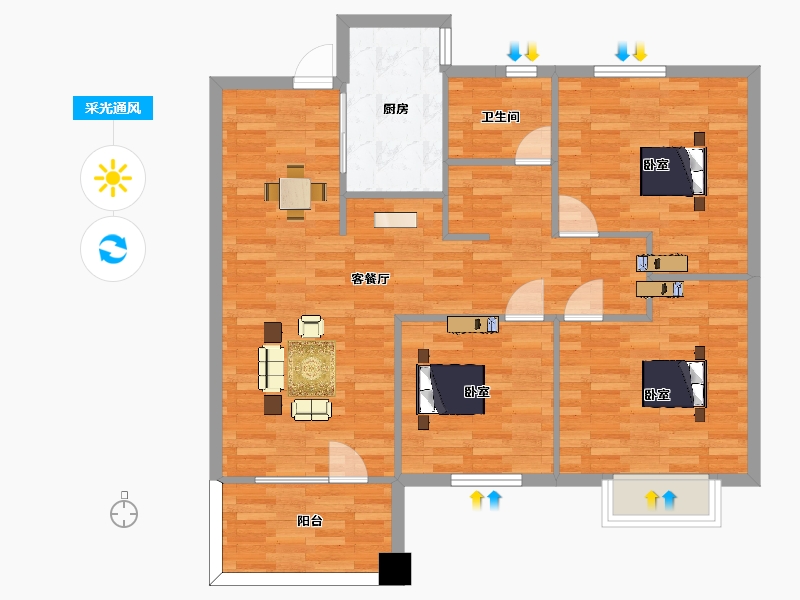 江苏省-南京市-朗诗玲珑郡1,4,6B1户型117m²-93.94-户型库-采光通风