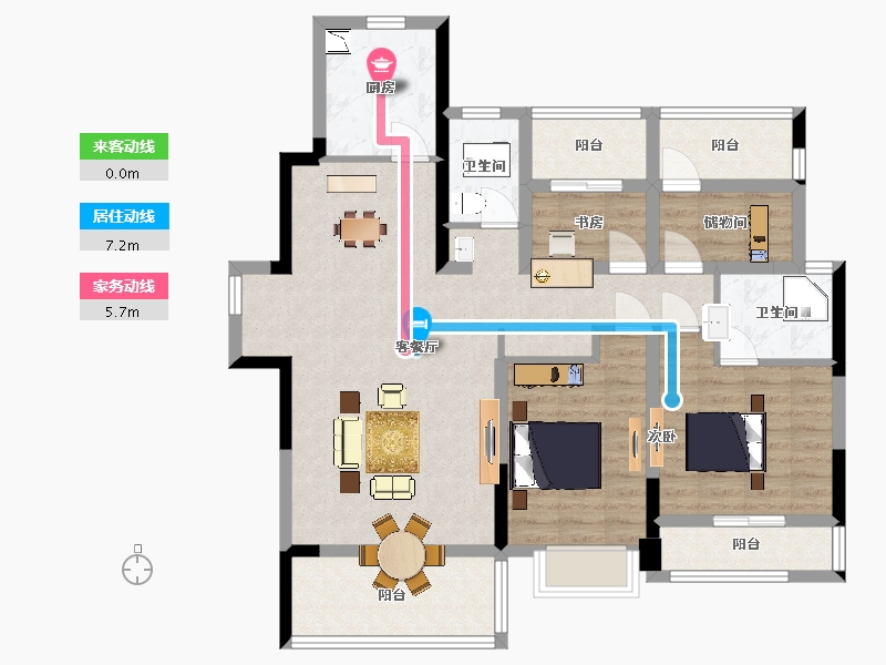 江苏省-南京市-新保弘领东苑C户型128m²-101.76-户型库-动静线