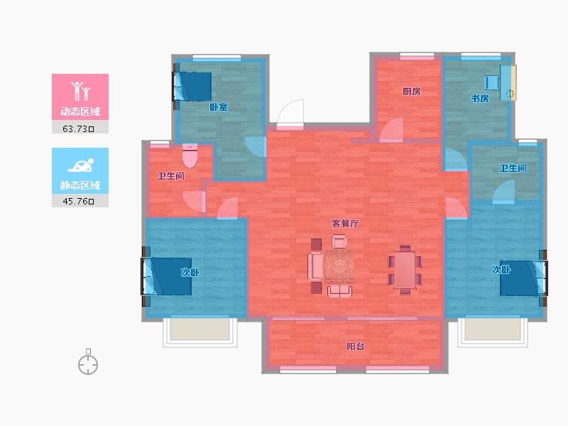 江苏省-南京市-保利金地湖光晨樾125㎡户型-100.00-户型库-动静分区