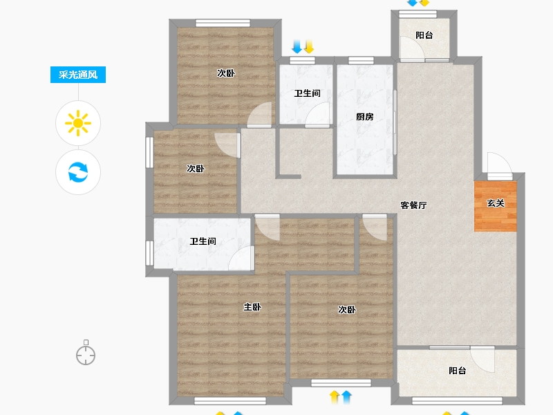 河南省-郑州市-金地格林小城41号楼,46号楼,二期洋房20号楼,二期洋房21号楼,二期洋房23号-114.40-户型库-采光通风