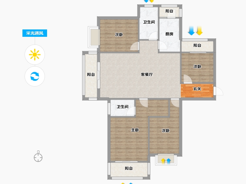 河南省-郑州市-九龙新城3号楼144m²-115.29-户型库-采光通风