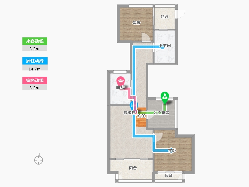 河南省-郑州市-金沙湖高尔夫观邸L户型88m²-70.77-户型库-动静线