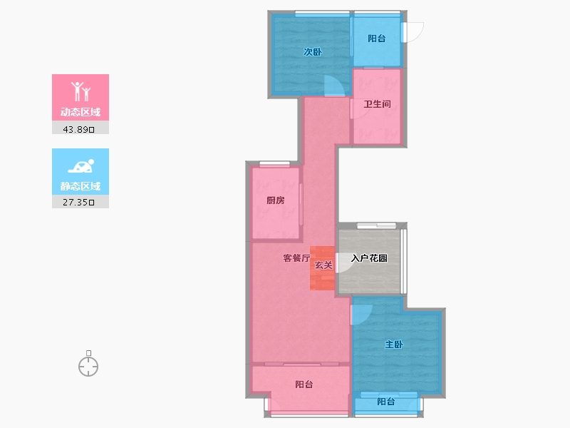 河南省-郑州市-金沙湖高尔夫观邸L户型88m²-70.77-户型库-动静分区