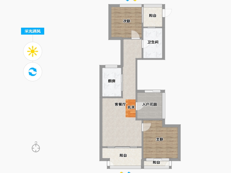 河南省-郑州市-金沙湖高尔夫观邸L户型88m²-70.77-户型库-采光通风