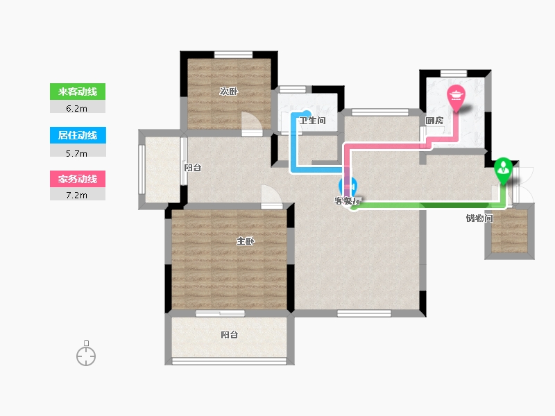 江苏省-南京市-山水云房花园37幢E4户型115m²-93.08-户型库-动静线