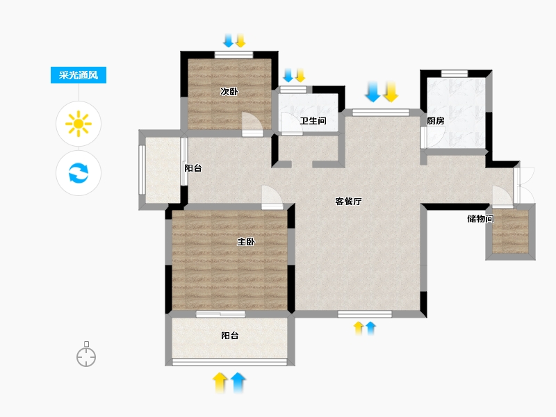 江苏省-南京市-山水云房花园37幢E4户型115m²-93.08-户型库-采光通风